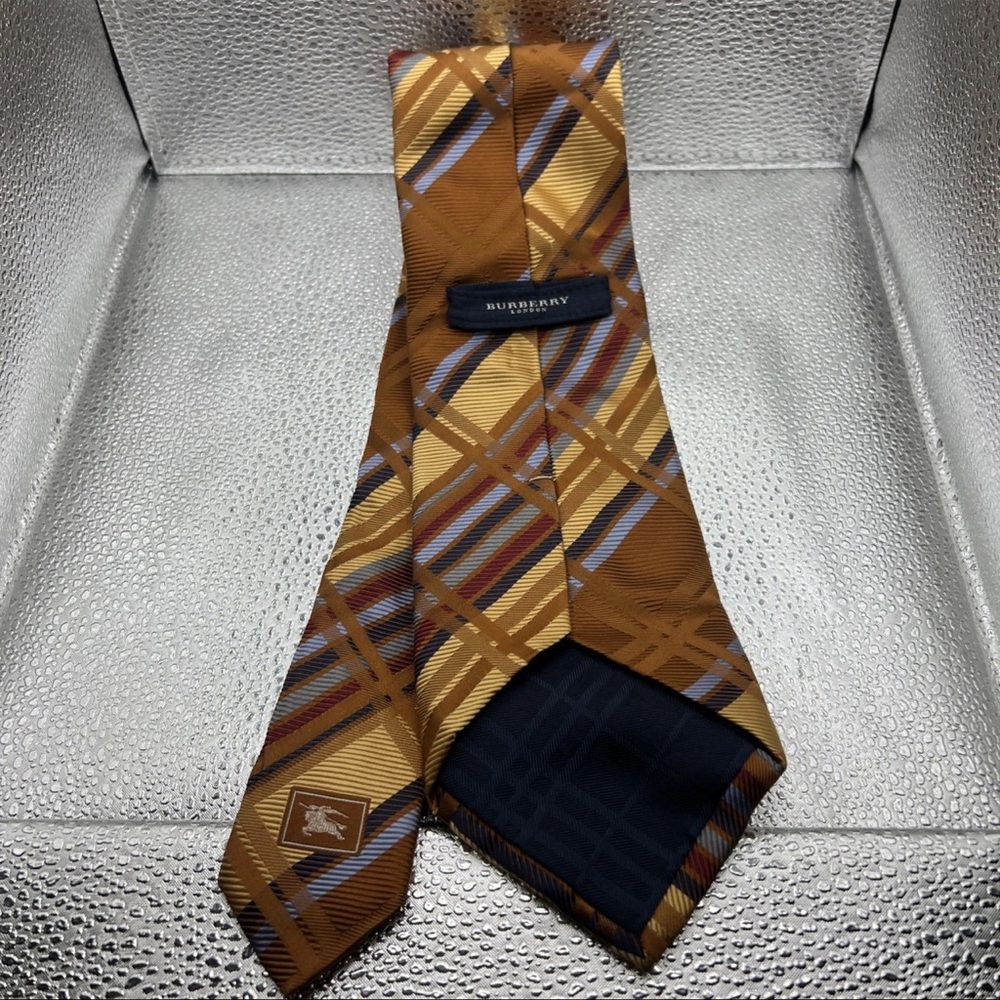 Burberry Men's Gold and Brown Checkered Tie